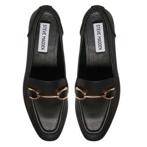 Steve Madden Carrine Black Leather Loafers with Gold Horse-bit Detail Sz 8.5